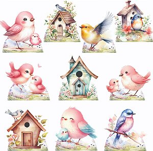 Jardim dos Pássaros Displays MDF Decoração Totem Cenário de Mesa