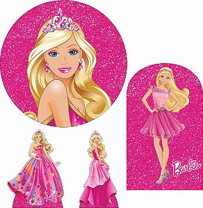 Barbie Kit Festa na Mesa 50cm Painel Redondo Romano e Display Mdf