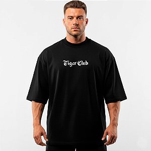 Camiseta Oversized Preta Estampa Tigre 94% Algodão 6% Elastano Conforto Premium