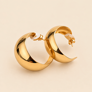BRINCO ARGOLA CHAPA MEIA LUA GRANDE EM OURO 18K