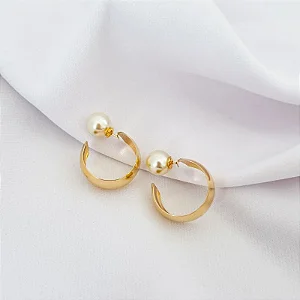 BRINCO ARGOLA GRANDE COM TARRAXA PEROLA EM OURO 18K