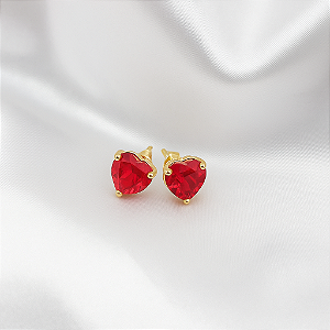 BRINCO PEQUENO CORAÇÃO COM PEDRA VERMELHA EM OURO 18K