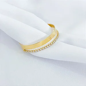 BRACELETE LISO RASGADO MEIO COM ZIRCONIA EM OURO 18K