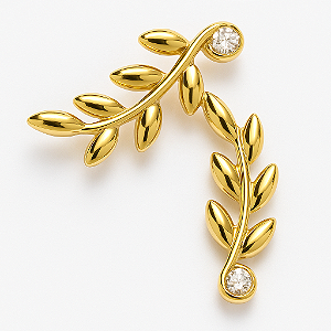 BRINCO GALHO COM FOLHAS LISAS EM OURO 18K
