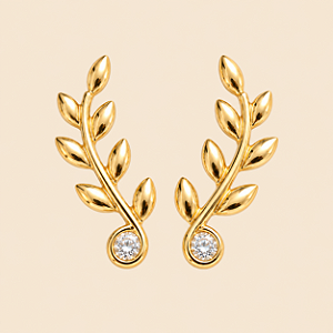 BRINCO GALHO COM FOLHAS LISAS EM OURO 18K