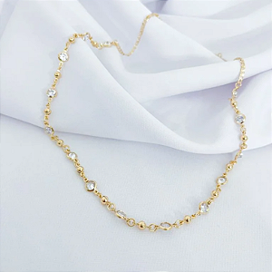 COLAR GROUMET COM BOLINHAS E ZIRCONIAS EM OURO 18K