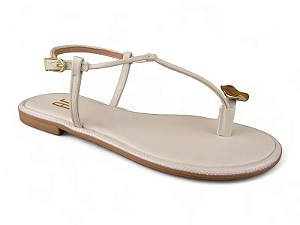 Sandalia Anna Flor Rasteira Tira Unica Com Adorno Off White