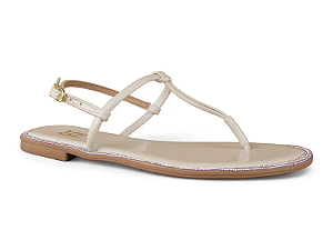 Sandalia Anna Flor Rasteira Com Strass Tira Unica Off White