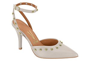 Scarpin Vizzano Salto Alto Com Tacha Tira Com Fivela Cinza