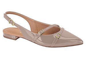 Mule Vizzano Bico Fino Tiras Com Fivela Verniz Taupe