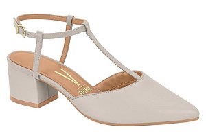 Scarpin Vizzano Tira Com Fivela Salto Bloco Bico Fino Cinza