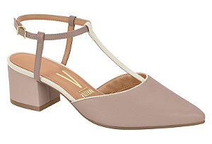 Scarpin Vizzano Tira Com Fivela Salto Bloco Bico Fino Taupe