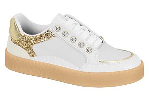 Tenis Vizzano Com Cristais Glitter Cadarço Solado Antiderrapante Branco/Dourado