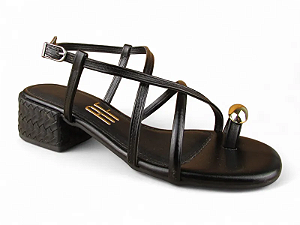 Sandalia Salto Bloco Anna Flor Tiras Dedo Com Adorno Preto