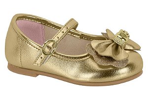 Sapatilha Bebe Molekinha Com Laço E Fivela Dourado