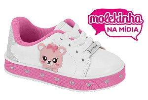 Tenis Infantil Molekinha Com Cadarço Desenho De Ursinha Branco