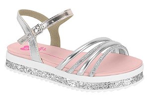 Sandalia Flat Molekinha Com Tiras E Glitter Prata/Branco
