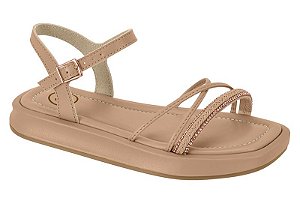 Sandalia Rasteira Infantil Molekinha Tira Com Strass Nude/Ouro Rosado