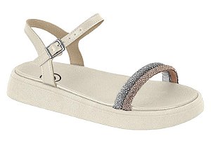 Sandalia Infantil Molekinha Com Strass Cristal/Branco Off