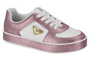 Tenis Infantil Molekinha Com Cadarço Detalhes Dourado Branco/Rosa
