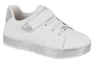 Tenis Infantil Casual Molekinha Com Velcro E Glitter Branco/Prata