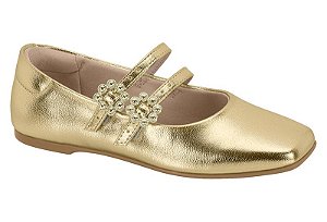 Sapatilha Infantil Molekinha Boneca Tiras Com Detalhe Fivela Metalizada Dourado
