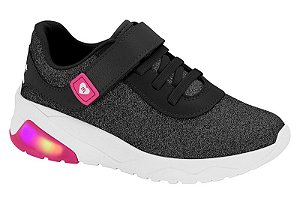 Tenis Infantil Molekinha Com Velcro Solado Com Led  Preto/Preto