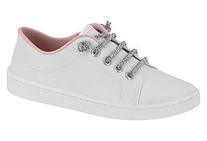 Tenis Infantil Casual Molekinha Com Strass E Cadarço Branco/Branco