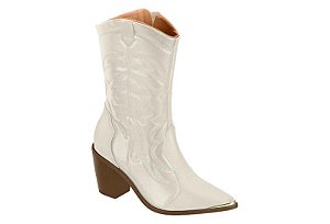 Bota Vizzano Texana Salto Alto Com Ziper Bico Fino Branco Off