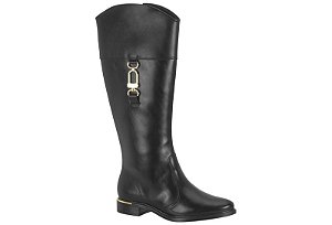 Bota Vizzano Cano Longo Montaria Salto Bloco Com Detalhe Dourado Preto