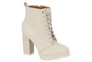 Bota Vizzano Coturno Salto Alto Cano Médio Branco Off