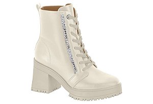 Bota Feminino Vizzano Coturno Com Pedraria Salto Bloco Branco Off