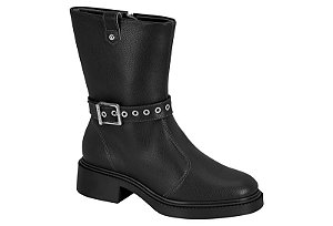 Bota Vizzano Ziper Tira Com Fivela Salto Bloco Preto