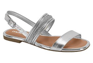 Sandalia Rasteira Moleca Tira Com Strass Prata/Branco Off