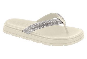 Chinelo Moleca Correia Com Strass Branco Off