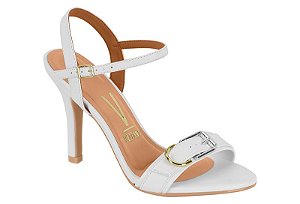Sandália Vizzano Salto Alto Fino Detalhe Fivela De Metal Branco
