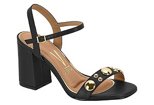Sandália Vizzano Salto Bloco Tira Com Tachas Douradas Preto/Preto