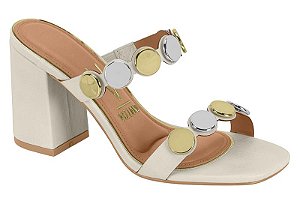 Tamanco Vizzano Salto Bloco Tira Com Tachas Calce Facil Branco Off