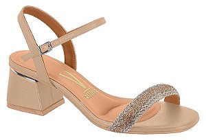 Sandalia Vizzano Salto Bloco Fivela Tira Com Strass Bege