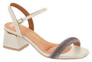 Sandalia Vizzano Salto Bloco Fivela Tira Com Strass Branco Off