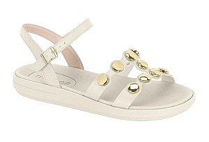 Sandalia Moleca Flat Com Taxas E Fivela Off White