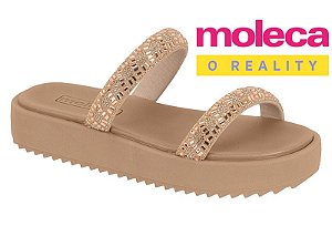 Papete Moleca Flat 2 Tiras Com Strass Creme
