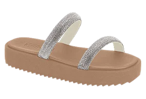 Papete Moleca Flat 2 Tiras Com Strass Creme