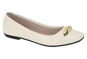 Sapatilha Moleca Bico Redondo Com Detalhe Dourado Branco Off