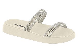Papete Feminina 2 Tiras Com Brilho Moleca  Branco Off