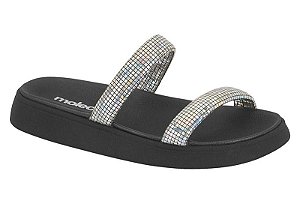 Papete Feminina 2 Tiras Com Brilho Moleca  Preto/Holografico