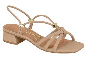 Sandalia Vizzano Salto Bloco Calce Facil Com Tiras  Bege