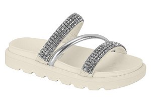 Papete Feminina Vizzano Tiras Com Strass Branco Off