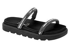 Papete Vizzano Calce Facil 2 Tiras Metalizada Com Strasss Preto/Cristal