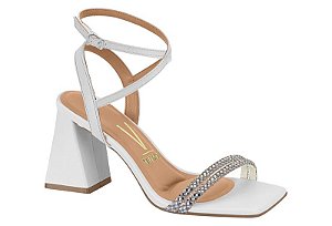 Sandalia Vizzano Salto Alto Geometrico Tira Com Fivela Strass Branco
